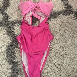 Pink Colorblock One-Piece Cutout Swimsuit